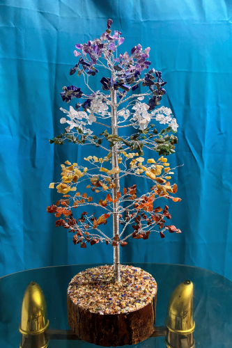 16" 700 Gemstones 7 Chakra wood base Agate Stone Gemstone Tree