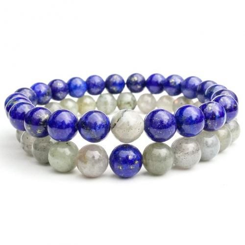 Labradorite + Lapis Beads Bracelet Couple Pair 8 mm