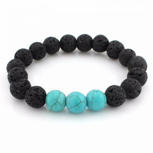 3 PC Turquoise + Lava Beads Bracelet 8 mm