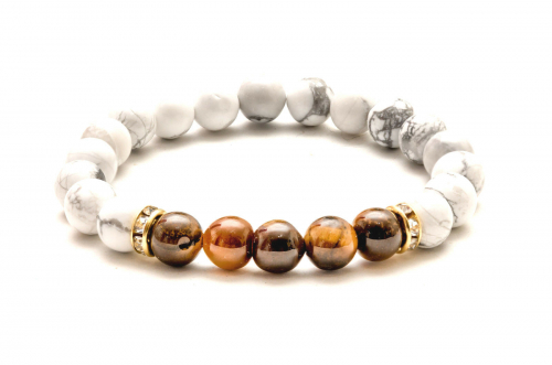 Howlite + Bronzite Beads Bracelet 8 mm