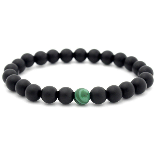 Black Matt + Malachite Beads Bracelet 8 mm